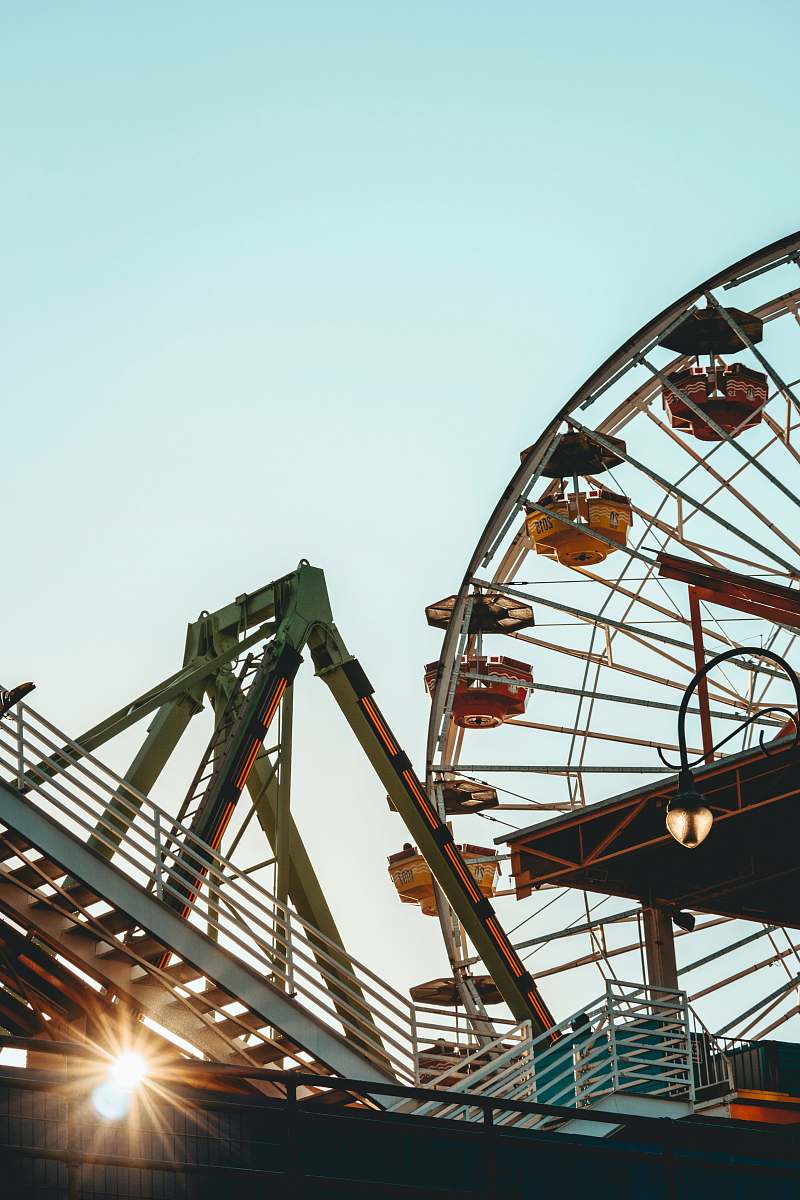santa monica worm's-eye view photo of amusement ride amusement park